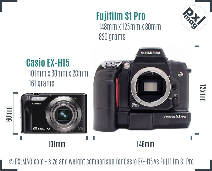 Casio EX-H15 vs Fujifilm S1 Pro size comparison