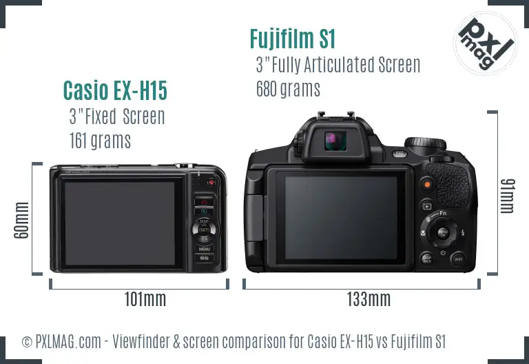 Casio EX-H15 vs Fujifilm S1 Screen and Viewfinder comparison