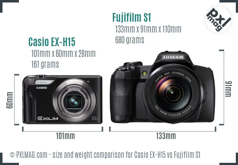 Casio EX-H15 vs Fujifilm S1 size comparison