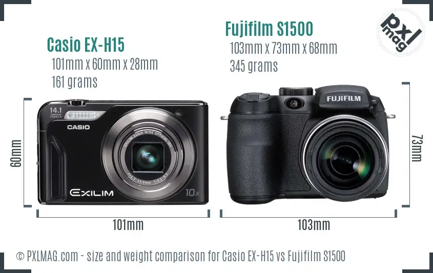 Casio EX-H15 vs Fujifilm S1500 size comparison