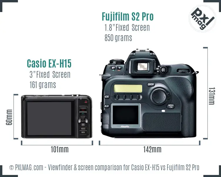 Casio EX-H15 vs Fujifilm S2 Pro Screen and Viewfinder comparison