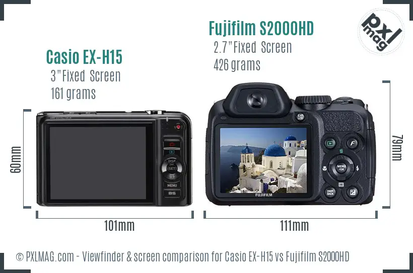 Casio EX-H15 vs Fujifilm S2000HD Screen and Viewfinder comparison Casio EX-H15 vs Fujifilm S2000HD Screen and Viewfinder comparison
