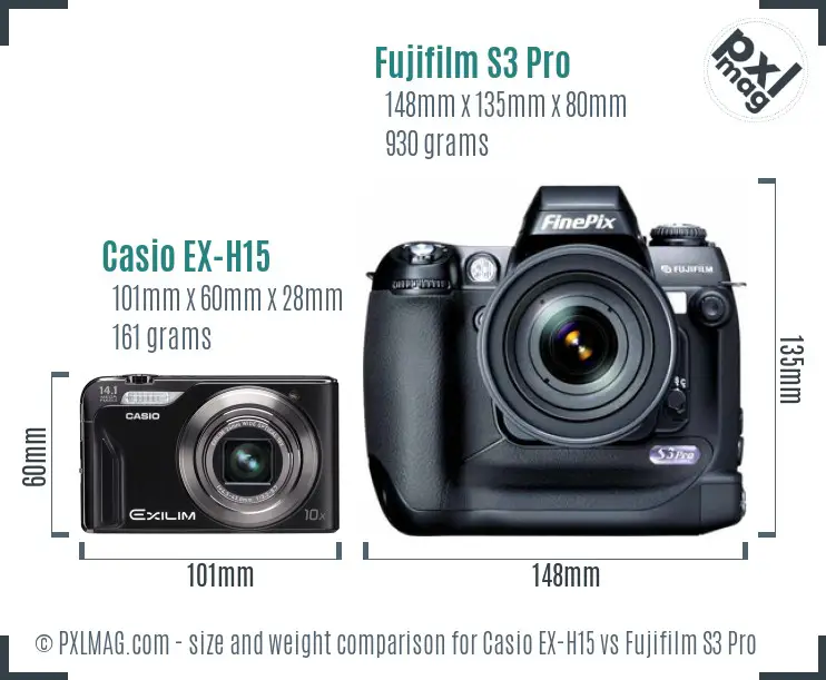 Casio EX-H15 vs Fujifilm S3 Pro size comparison Casio EX-H15 vs Fujifilm S3 Pro size comparison