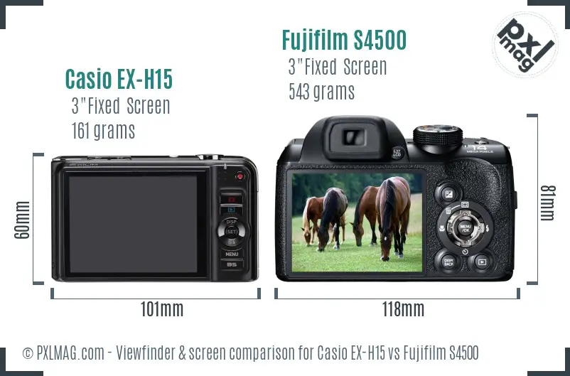 Casio EX-H15 vs Fujifilm S4500 Screen and Viewfinder comparison