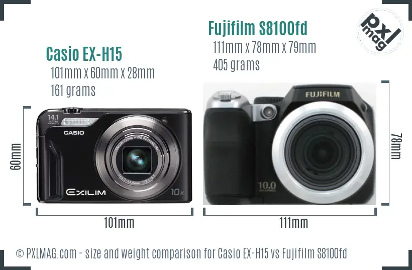 Casio EX-H15 vs Fujifilm S8100fd size comparison Casio EX-H15 vs Fujifilm S8100fd size comparison