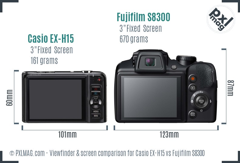 Casio EX-H15 vs Fujifilm S8300 Screen and Viewfinder comparison