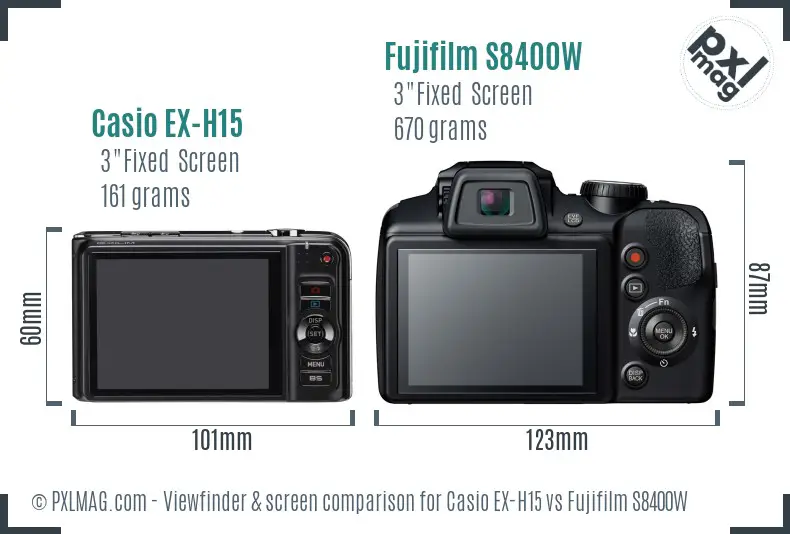 Casio EX-H15 vs Fujifilm S8400W Screen and Viewfinder comparison