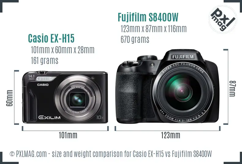 Casio EX-H15 vs Fujifilm S8400W size comparison