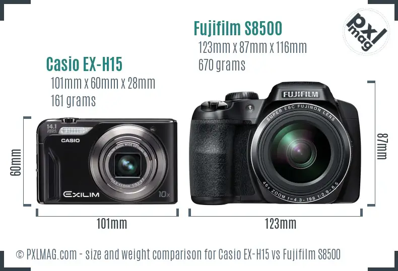 Casio EX-H15 vs Fujifilm S8500 size comparison