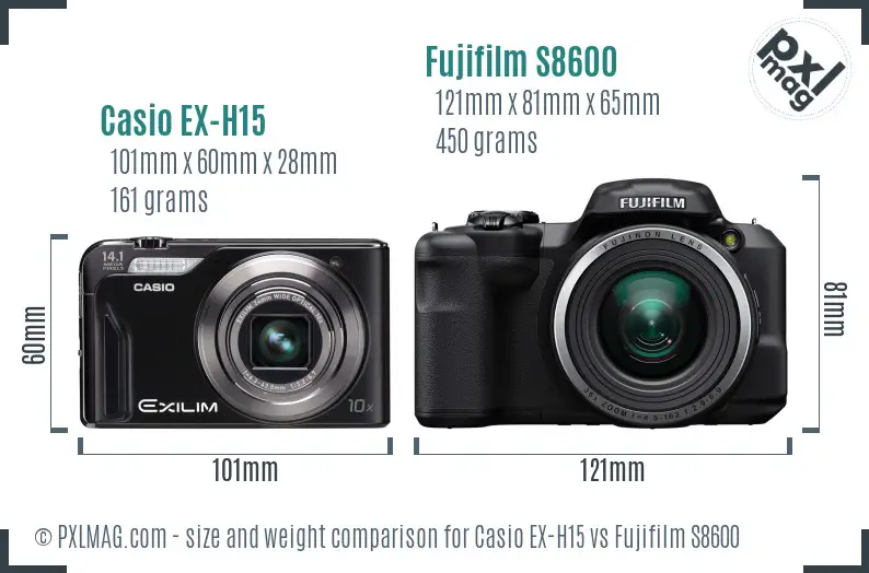 Casio EX-H15 vs Fujifilm S8600 size comparison