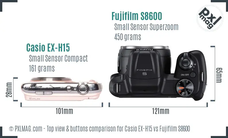 Casio EX-H15 vs Fujifilm S8600 top view buttons comparison