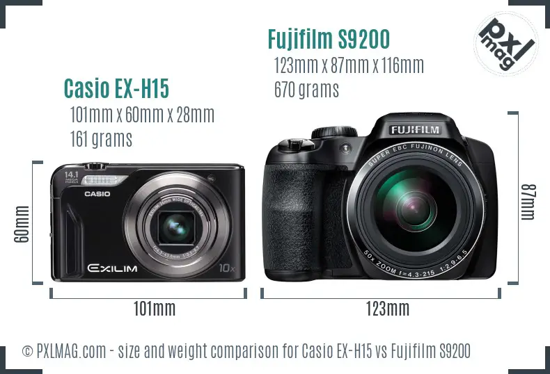 Casio EX-H15 vs Fujifilm S9200 size comparison