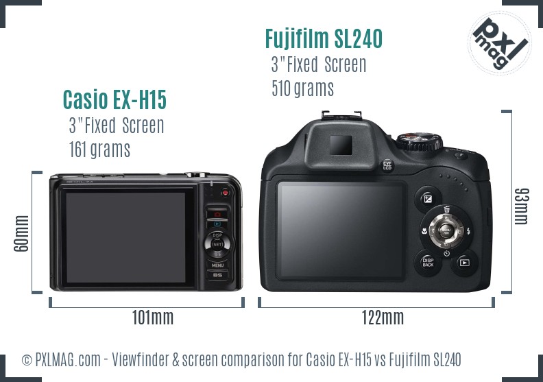 Casio EX-H15 vs Fujifilm SL240 Screen and Viewfinder comparison