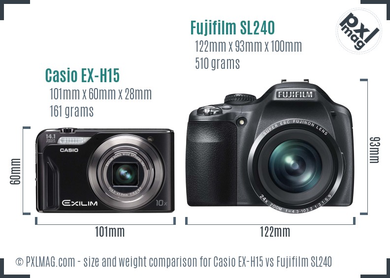 Casio EX-H15 vs Fujifilm SL240 size comparison