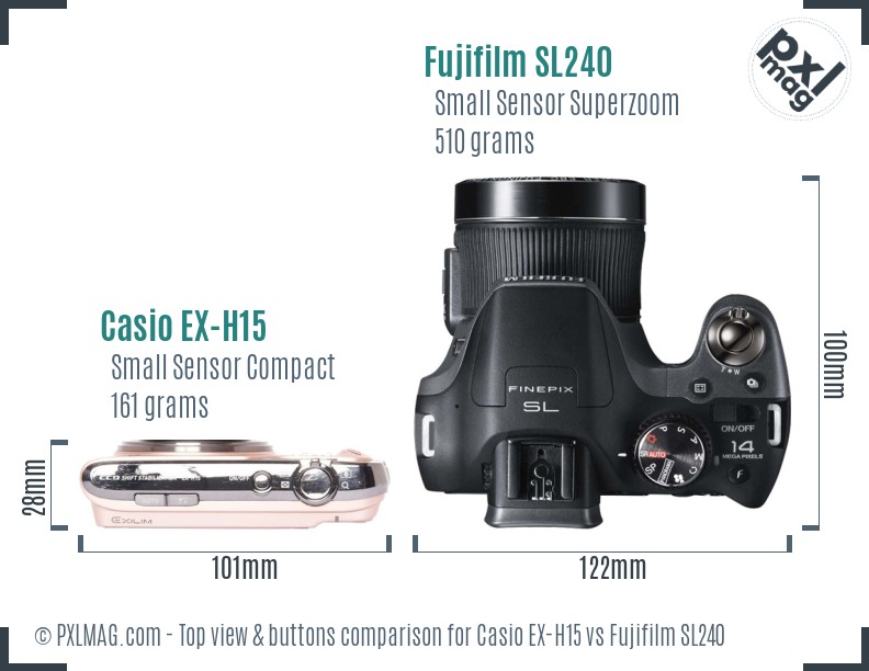 Casio EX-H15 vs Fujifilm SL240 top view buttons comparison