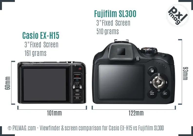 Casio EX-H15 vs Fujifilm SL300 Screen and Viewfinder comparison