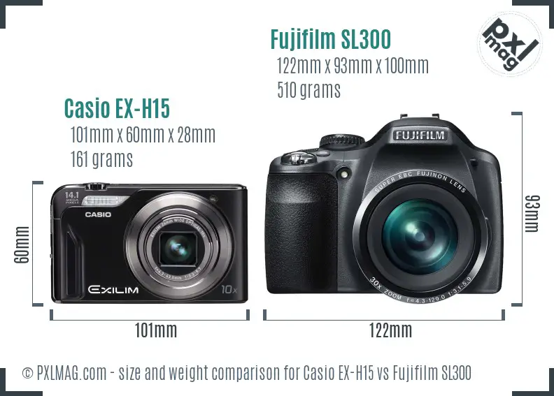 Casio EX-H15 vs Fujifilm SL300 size comparison