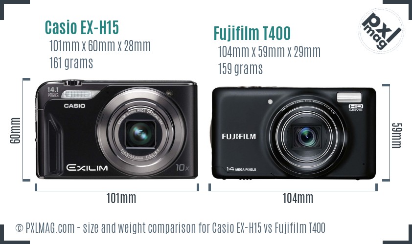Casio EX-H15 vs Fujifilm T400 size comparison