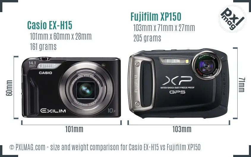 Casio EX-H15 vs Fujifilm XP150 size comparison Casio EX-H15 vs Fujifilm XP150 size comparison