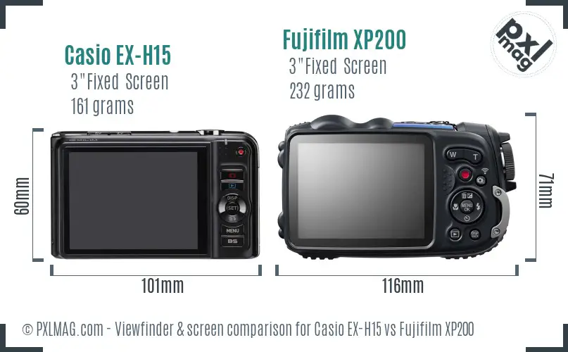 Casio EX-H15 vs Fujifilm XP200 Screen and Viewfinder comparison