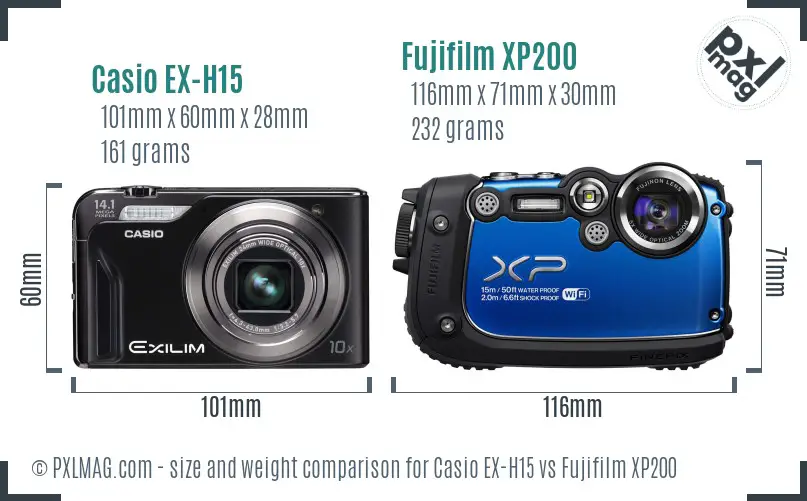 Casio EX-H15 vs Fujifilm XP200 size comparison