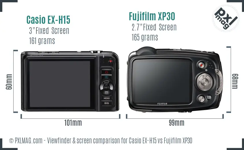 Casio EX-H15 vs Fujifilm XP30 Screen and Viewfinder comparison Casio EX-H15 vs Fujifilm XP30 Screen and Viewfinder comparison