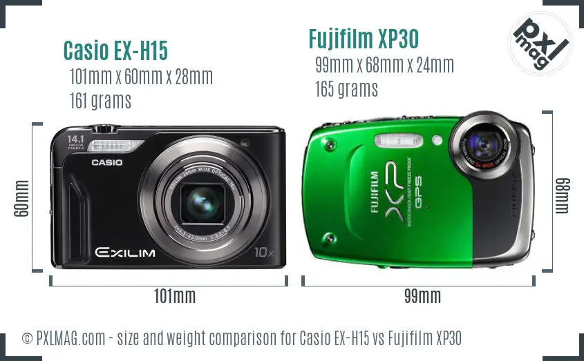Casio EX-H15 vs Fujifilm XP30 size comparison Casio EX-H15 vs Fujifilm XP30 size comparison