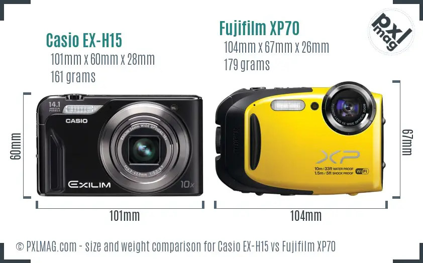 Casio EX-H15 vs Fujifilm XP70 size comparison