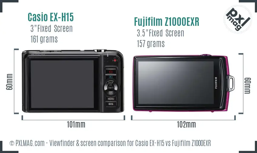 Casio EX-H15 vs Fujifilm Z1000EXR Screen and Viewfinder comparison