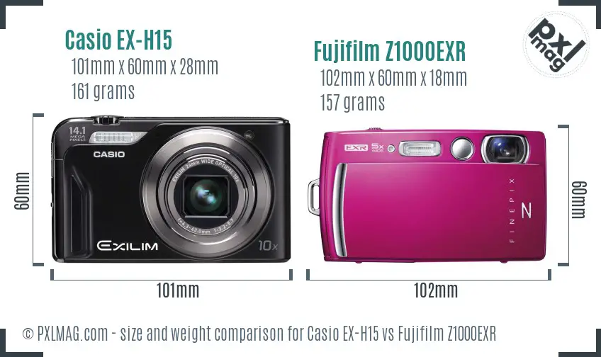 Casio EX-H15 vs Fujifilm Z1000EXR size comparison