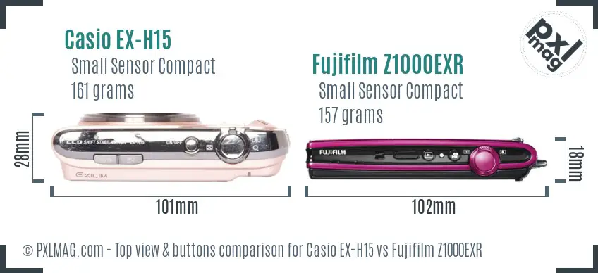 Casio EX-H15 vs Fujifilm Z1000EXR top view buttons comparison