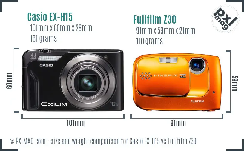 Casio EX-H15 vs Fujifilm Z30 size comparison Casio EX-H15 vs Fujifilm Z30 size comparison
