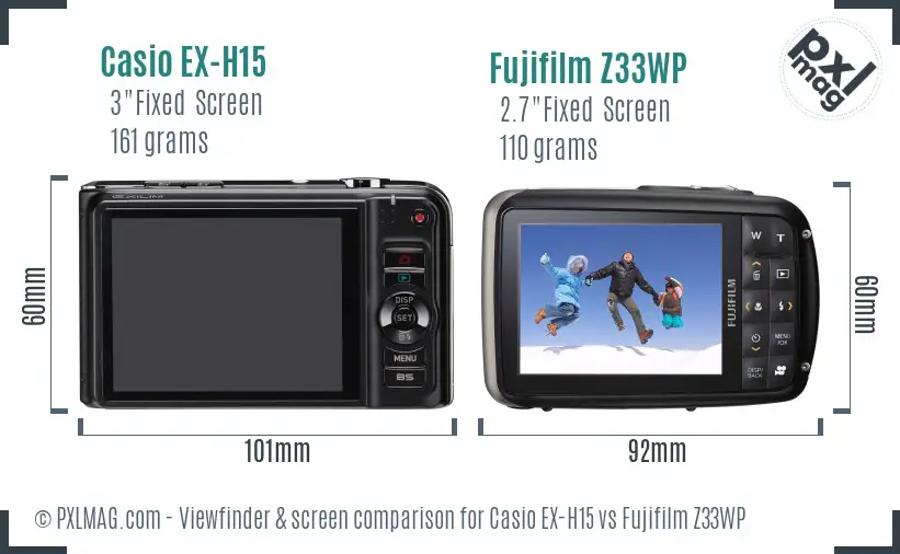 Casio EX-H15 vs Fujifilm Z33WP Screen and Viewfinder comparison