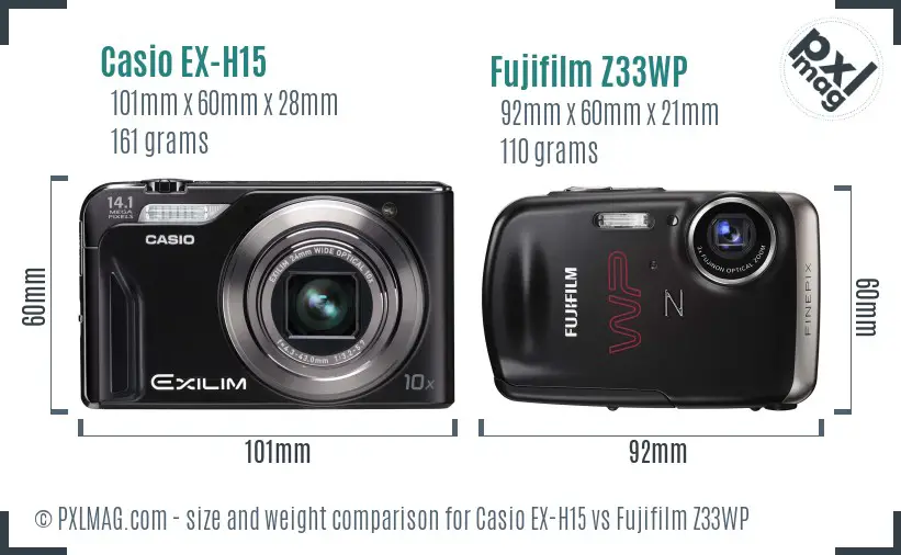 Casio EX-H15 vs Fujifilm Z33WP size comparison