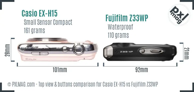Casio EX-H15 vs Fujifilm Z33WP top view buttons comparison