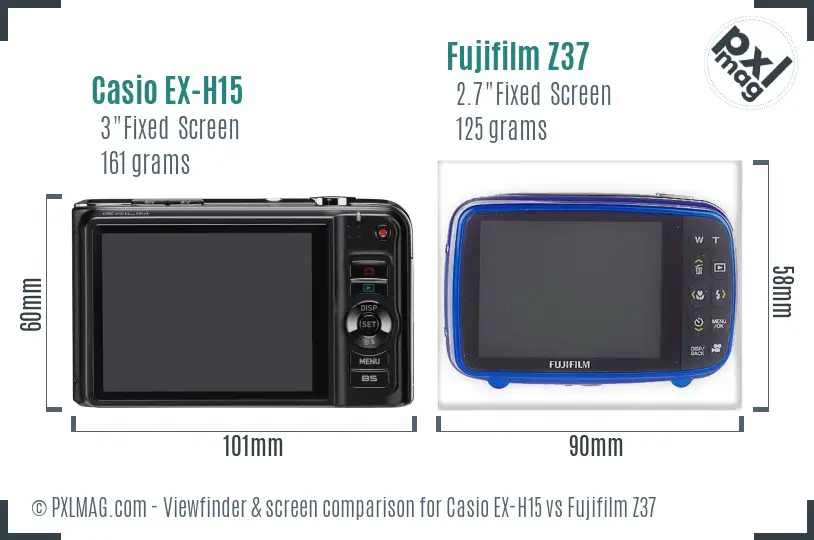 Casio EX-H15 vs Fujifilm Z37 Screen and Viewfinder comparison