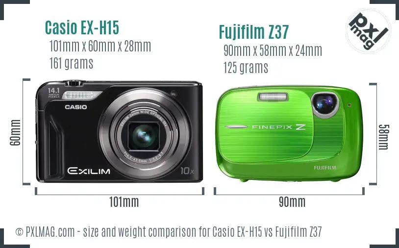 Casio EX-H15 vs Fujifilm Z37 size comparison