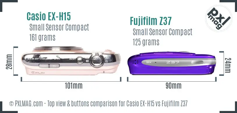 Casio EX-H15 vs Fujifilm Z37 top view buttons comparison