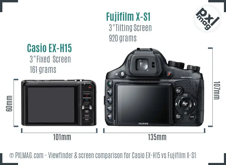 Casio EX-H15 vs Fujifilm X-S1 Screen and Viewfinder comparison