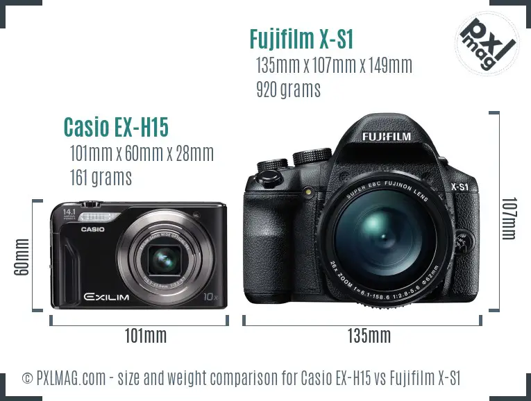 Casio EX-H15 vs Fujifilm X-S1 size comparison