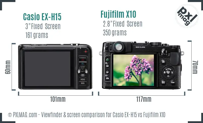 Casio EX-H15 vs Fujifilm X10 Screen and Viewfinder comparison