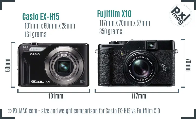 Casio EX-H15 vs Fujifilm X10 size comparison