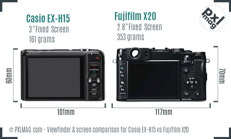 Casio EX-H15 vs Fujifilm X20 Screen and Viewfinder comparison