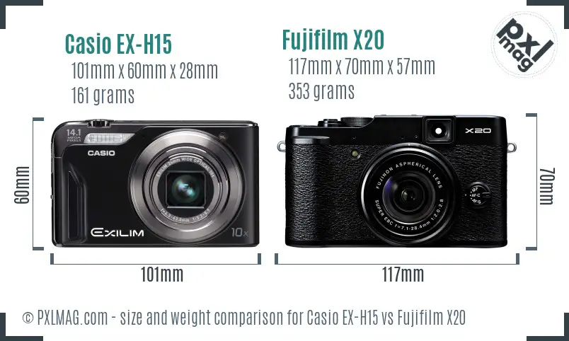 Casio EX-H15 vs Fujifilm X20 size comparison