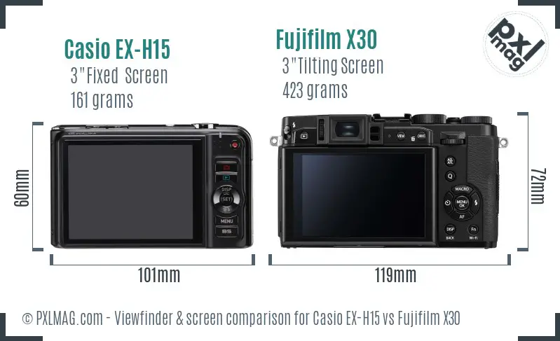 Casio EX-H15 vs Fujifilm X30 Screen and Viewfinder comparison