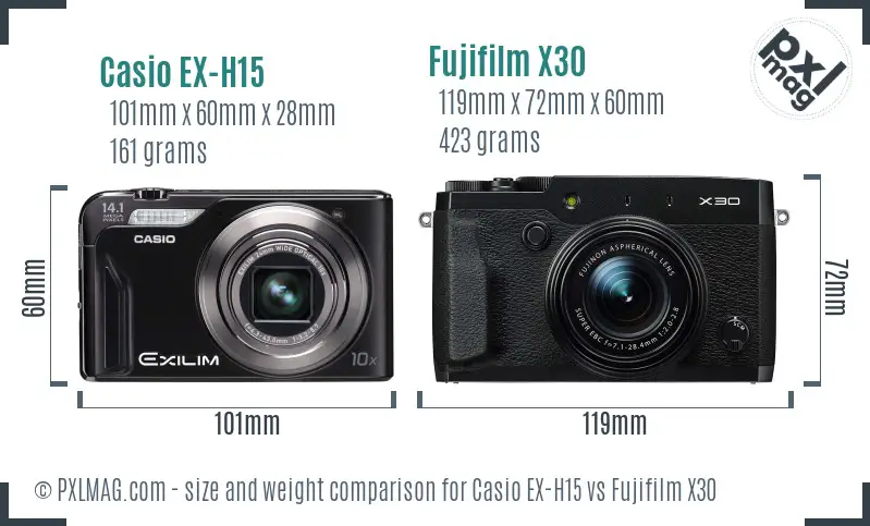 Casio EX-H15 vs Fujifilm X30 size comparison