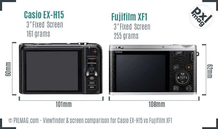 Casio EX-H15 vs Fujifilm XF1 Screen and Viewfinder comparison