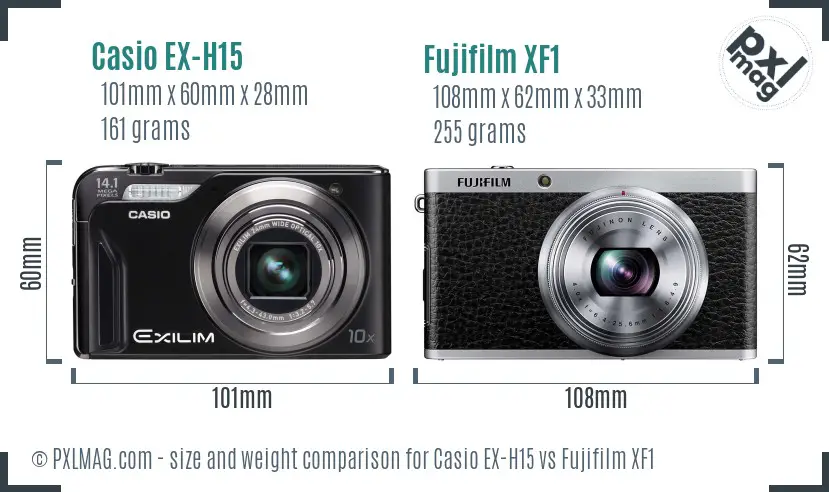 Casio EX-H15 vs Fujifilm XF1 size comparison