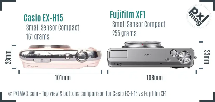 Casio EX-H15 vs Fujifilm XF1 top view buttons comparison