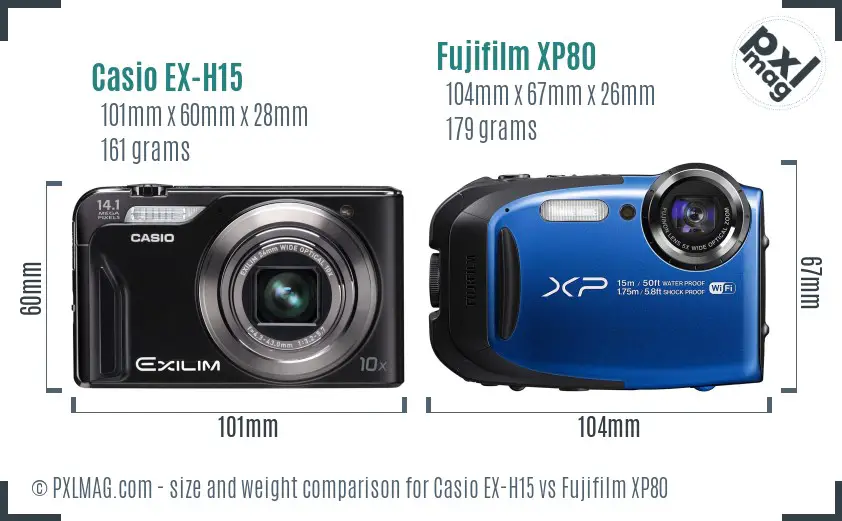 Casio EX-H15 vs Fujifilm XP80 size comparison